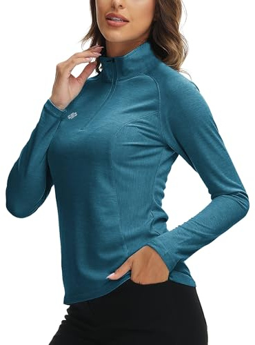 AjezMax Donna Maglia da Corsa a Maniche Lunghe 1/4 Zip Felpa Sportivo Yoga Fitness Outdoor Tops