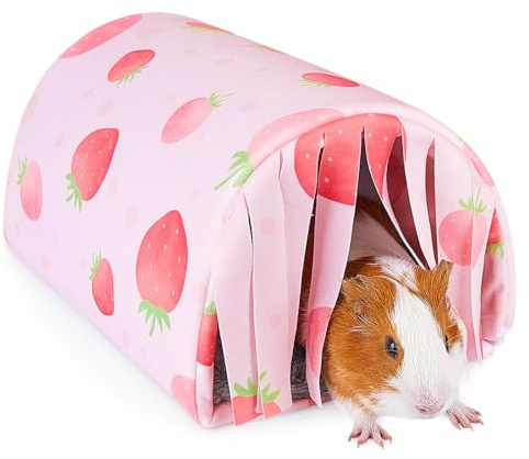 Hedgeink Tunnel Maison pour Cochon d’Inde avec Rideau – Accessoire et Jouet Douillet pour Lapin avec Coussin Lavable – Cachette pour Furet, Hérisson, Chinchilla, Hamster et Petits Animaux
