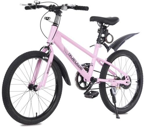 Bueuwe 20 24 Inch Mountain Bike for Kids Ages 6-12 Year Old, Kids' Bicycles with Dual Brakes, Adjustable Seat and Kickstand, Single Speed Bikes for Young Riders,Pink,20 Inch