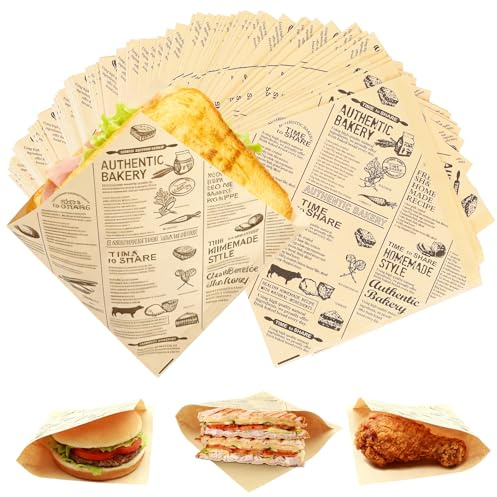 Euablfo 200 Pezzi Carta Alimentare, Sacchetti per Hamburger, Sacchetti Carta Oleata per Alimenti, Sacchetti per Panini, per Snack Panini Hamburger Patatine Fritte 15 x 15 cm