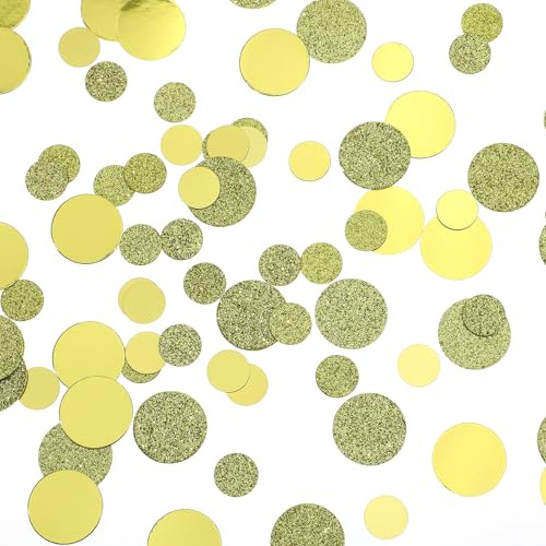 Ouligay 200 stycken gyllene konfetti bröllop födelsedag, stor 1,5/2,5 cm glitter rund spridningsdekoration bordsdekoration guld konfettikanon papper konfetti guld rund för födelsedag bröllop karneval