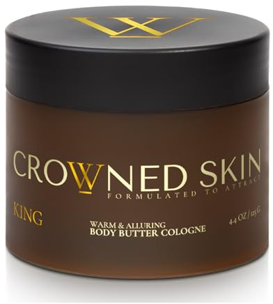Crowned Skin King Cologned Body Butter for Men | Warm & Sensual | As Seen On Shark Tank | Scented with Sandalwood & Leather | Infused with Organic Shea & Mango Butters | All-Day Fragrance | 4.4oz