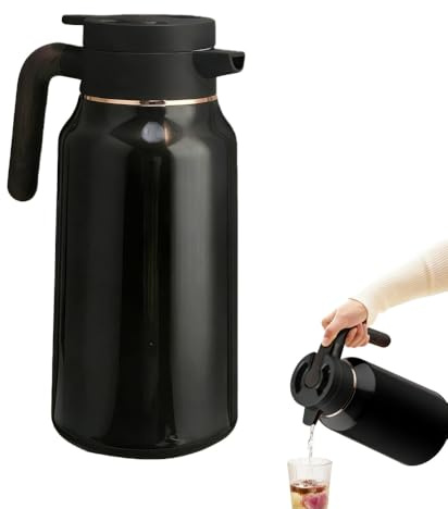 TCETCY Thermoskanne Edelstahl Kaffeekanne Thermo 2l Doppelwandige Isolierkanne Warmhaltekanne für Kaffee Teekanne Thermo Schwarz Hält 36h Heiß, 36h Kalt, Kaffeekanne für Kaffee, Tee, Wasser, Milch