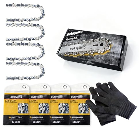 4 piezas de cadenas de motosierra para espada de 30 cm 3/8LP 1,1 mm 45 TG, cadenas de motosierra incluidas con guantes de protección y bolsa de almacenamiento, adecuadas para trabajos de madera al