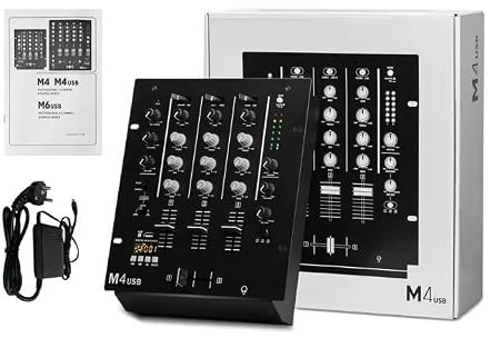 Mesa de Mezclas DJ 3 Canales, Mezclador de Audio DJ con Ecualizador 3 Bandas Control de Ganancia y Monitor de Preescucha Mezclador Estéreo MP3 para Fiestas Clubes y Karaoke