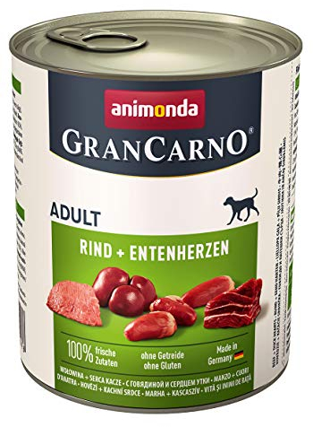 animonda GranCarno Hunde Nassfutter mit Rind + Entenherzen (6 x 800 g), getreidefreies Hundenassfutter ohne Zucker, für ausgewachsene Hunde, mit frischen fleischigen Zutaten