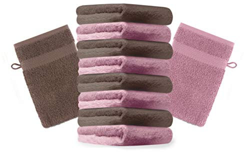 Betz paket med 10 tvättvantar premium 100 % bomull 40 x 21 cm (gammal ros och hasselbrun)
