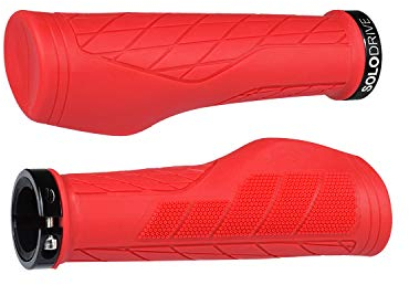 SOLODRIVE Fahrradgriffe Ergonomisches, MTB Griffe aus rutschfestem Gummi, Single Lock-on Fahrrad Griffe/lenkergriffe, Softe Handgriffe Geeignet für E-Bike, Trekkingrad, Mountainbike, Tourenrad (Rot)