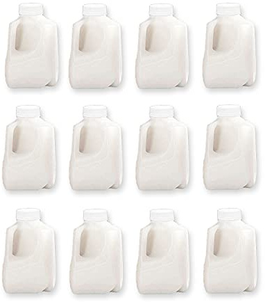 (12Pk) Mini Milk Jugs Plastic With Lid Quart Size Jugs Empty Milk Jugs, Use For Milk, Brews, Juice, Teas, Easy Grip Easy Pour Pitcher Elderly, Special Needs & Small Hands, Food Safe, Hdpe Squat 32 Oz