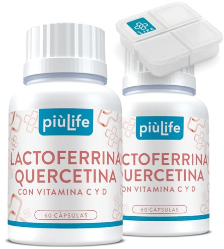 LATTOFERRINA 200 Immuno Capsule con Quercetina, Vitamina C e D3 PiùLife, 120 Capsule 200mg di Lattoferrina Quercetina per Dose (2cps), Antiossidante Naturale, Integratore Difese Immunitarie Adulti