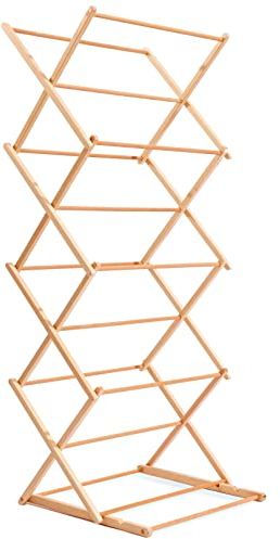 Wooden Clothes Airer, Collapsible Folding Clothes Horse, Adjustable Laundry Drying Rack, Portable Rustproof Wooden Airer Laundry Dryer Racks, Extendable Tower for Space Saving Indoor Use