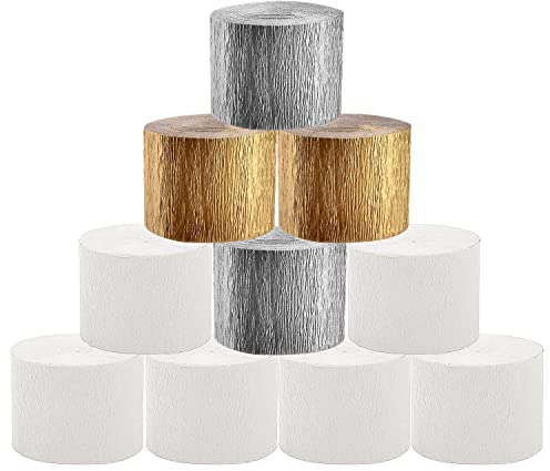 Krepppapier Weiß Kreppbänder 4.5cm x 25m Kreppapier Crepe Paper für Hochzeit Geburtstagsfeier Feier Deko Papierfalten Basteln Handarbeiten Papierkunst Hintergrund Luftschlangen Papier Maibaum Bänder
