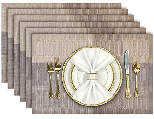 Aofmee Placemats, Heat Resistant Table Mats Set of 6, Washable PVC Place Mats for Table, Woven Vinyl Plastic Placemats for Kitchen Dining, Non-Slip Stain Resistant Outdoor Placemat, Easy to Clean