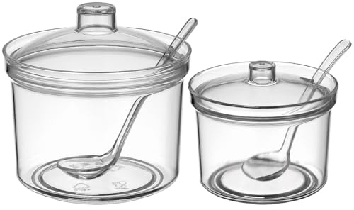 Cabilock Transparent Seasoning Box with Lids and Spoons 4.33X3.93 Inch Clear Salt Sugar Container Kitchen Condiment Storage Organizer