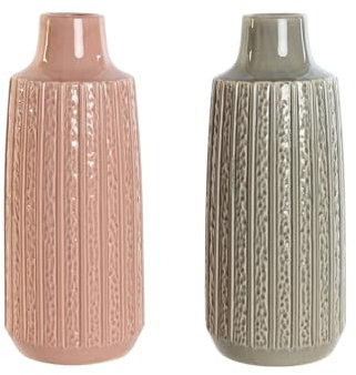 Home ESPRIT Jarrón Rosa Gris Claro Porcelana 16 x 16 x 38 cm (2 Unidades)