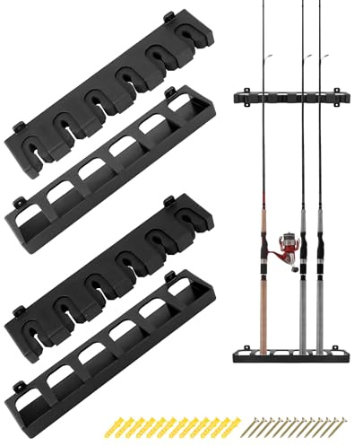 QWORK® Soporte cañas de Pescar Vertical para 6 cañas - Montaje en Pared - Negro