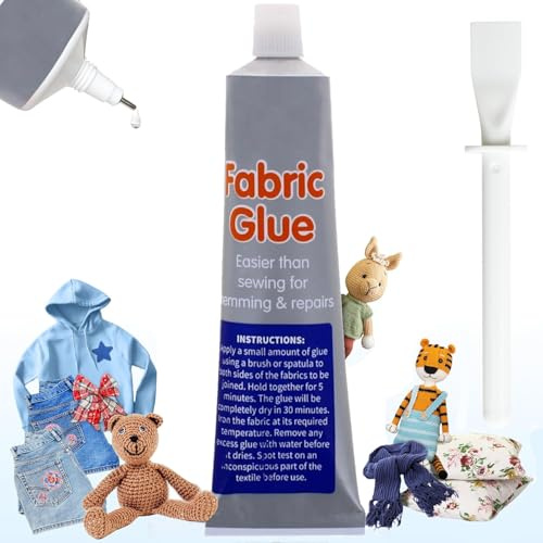Fabric Glue With Spreader Extra Strong Quick Dry Machine Washable Cleanable Textile Clothing Hemming NO SEW Adhesive, For DIY Craft Projects Permanent Bond for Clothing Repairs and Alterations 30ml