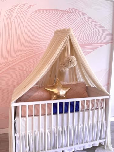 Baby Fancyroom Betthimmel für Babybett, Prinzessib Babywiege, Moskitonetz, Beistellbett Himmel, Babyzimmer Deko, Baldachin Kinderzimmer aus Premium Tüll (Nude = beige mit einem leichten Rosastich)