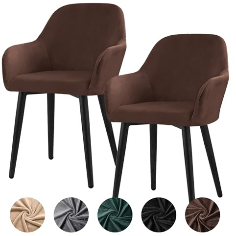 Alishomtll Lot de 2 housses de chaise extensibles en velours - Housse universelle pour fauteuil avec accoudoirs - Amovible et lavable - Pour chaises de salle à manger, cuisine, banquet, mariage et