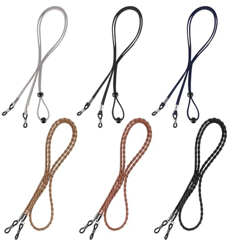 6 Stück Brillenband Leder, Mehrfarbige Brillenhalter, Brillenbänder Brillenkette, Brillenkette für Damen und Herren, PU Brillenkordel Leder Brillenhalter Um Den Hals Für Männer Und Frauen, 2 Stile (1)