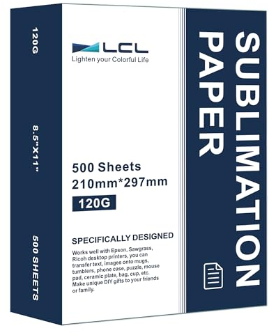 LCL Sublimationspapier A4, 210 x 297 mm, 500 Blatt, 120 g/m², kompatibel für EPSON, SAWGRASS, Brother Sublimationsdruckern