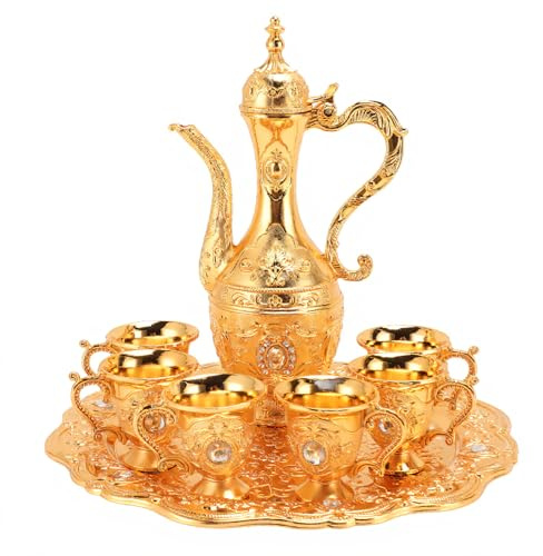 Turkiskt Teservis turkish tea set Vintage Turkisk Kaffekanna och Koppar Set med 6 Kaffekoppar och Tebricka, Turkiska Flagon Glass Set Tekanna Teservice Set Te-set