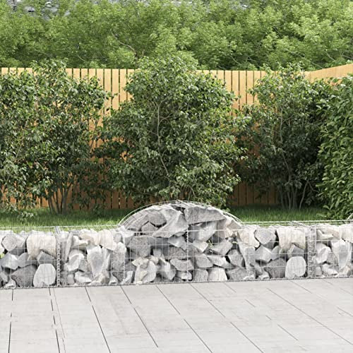 Iiaky Arched Gabion Baskets 6 pcs 200x50x40/60 cm Galvanised Iron,Gabion Wall Mesh Wire Stone Basket Galvanised Iron Stone Basket Outdoor Spiral Planter Retaining Wall