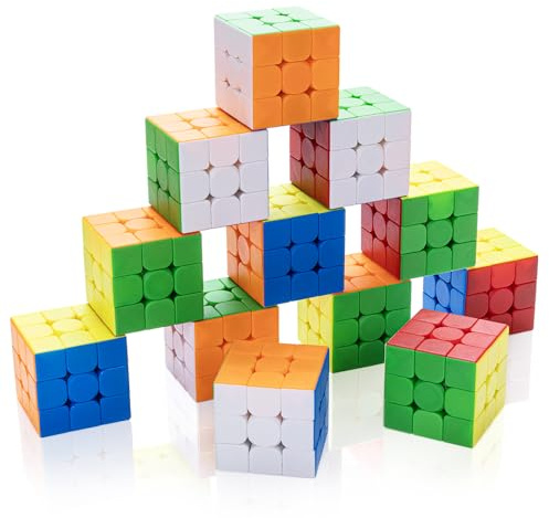 12 Pack 3x3 Speed Cube Set, Stickerless Magic Cube Bulk for Kids Party Favors, Classroom Rewards & School Prizes, Sensory Stress Relief Fidget Toys