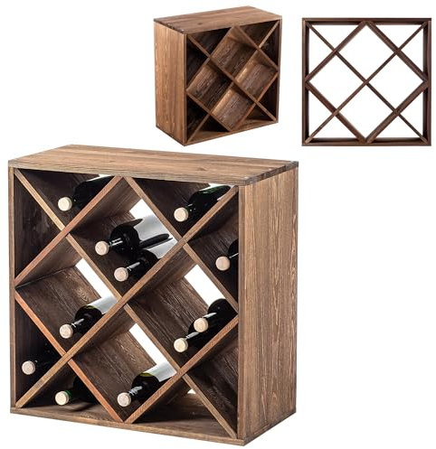 KADAX Weinregal aus Holz, 52 x 25.5 x 52 cm, Großes Flaschenregal für viele Weinflaschen, rustikaler Weinständer, platzsparendes Regal für Flaschen, Stabiler Weinschrank, Made in EU