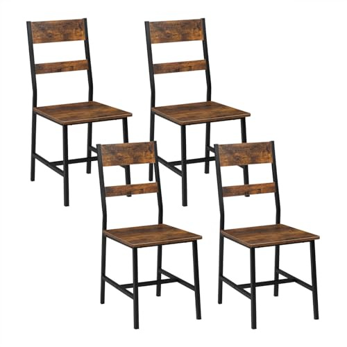 Klihome Set 4 Sedie da Pranzo con Schienale, Struttura Metallo e Legno, Design Ergonomico per Cucina/Soggiorno/Balcone, Stile Industriale, Marrone Rustico,