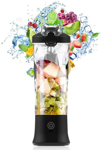 Mixeur Portable,mixeur smoothie portable, Smoothie Mixer de 600 ml avec, Mini Blender avec Type-C Rechargeable et 6 Lames, Convient pour les Voyages, à Domicile,Camping(Black)