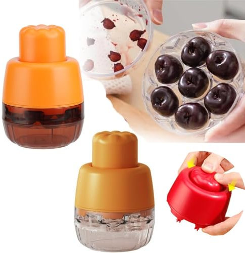 Lot de 2 dénoyauteurs de cerises à 7 trous, dénoyauteur de cerises de type poussoir, design sans poignée, retrait rapide et efficace des noyaux de fruits, convient pour les prunes, cerises, litchis