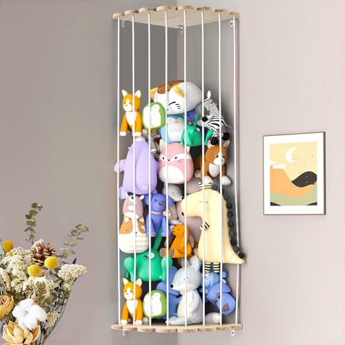 PCXWTLN Stuffed Animal Storage, Adjustable Toy Storage Organizer Holder Wood Soft Toy Shelves for Nursery, Kindergarten, Toddler Room, Children's Bedroom Toddler Play Room Corner