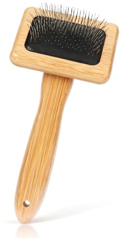 Macrame Slicker Comb, Wooden Grooming Slicker Brush with Steel Pins Pets Fur Wool Carding Rug Comb Macrame Brush Pillows Short Hair Pet Grooming Tool for Dogs Cats (S)