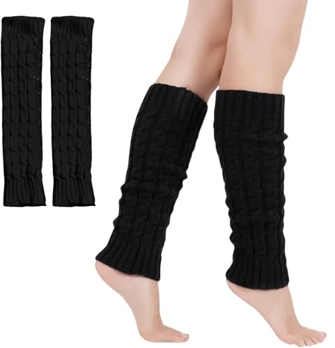 Wekuw Scaldamuscoli da Donna Scaldamuscoli da Donna Lunghi a Maglia Scaldamuscoli Lunghi in Crochet Calze al Ginocchio, per Balletto, Danza, Yoga, uso Quotidiano (Nero)