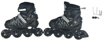ALCXAZS Hommes réglables Patins à Roues alignées Adulte Fitness Skate Enfants Patins à roulettes Flash Chaussures de Patinage pour garçons débutants, Noir/M