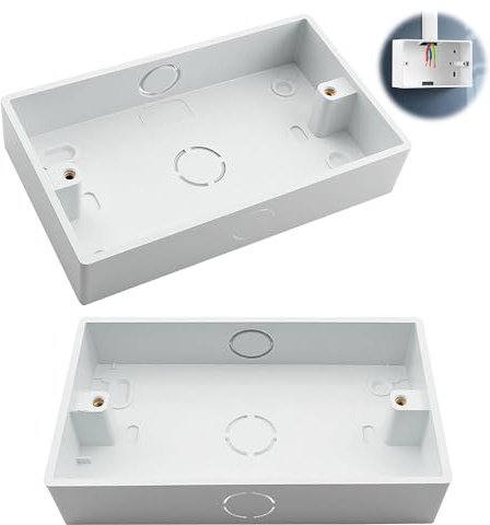 2Pcs 2 Gang Surface Mounted Back Box 146 Type, White Double Pattress Box for Light Switches and Power Sockets, Durable Plastic Electrical Surface Box for Home and Office Wiring Installation