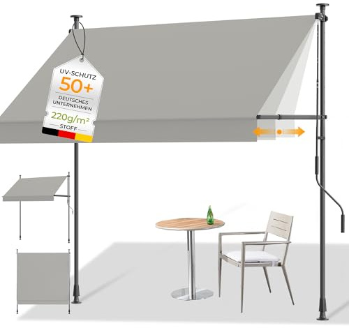 HOMEDEMO Tenda da Sole a Morsetto con manovella, tende per esterno senza foratura, Altezza e Bracci Regolabile, Impermeabile e Anti-UV, per Balcone e Terrazzo, 300cm x (120-150) cm Grigio