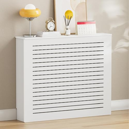 Kylarskydd med förvaringshylla, dekorativt värmeskåp för vardagsrum, sovrum, hall, vit Louvered grilldesign, döljer röriga rör