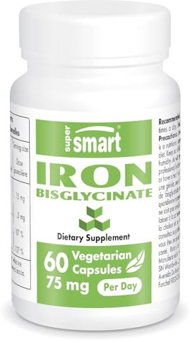 Fer Bisglycinate - Contribue au Bon Fonctionnement du Système Immunitaire et à une Fonction Cognitive Normale - Anti-Fatigue - Vegan - Sans Gluten - Supersmart