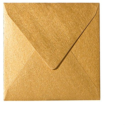 Paper24 25 Quadratische Briefumschläge (100g), Gold 155 x 155 mm 15,5 x 15,5 cm mit Dreieckslasche für Hochzeitskarten im Format 148x148 mm (Gold) Weihnachtsumschläge