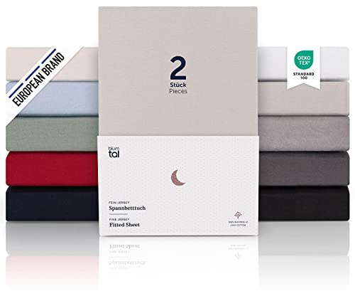 Blumtal® Premium Spannbettlaken 90x200cm Jersey - Oeko-TEX zertifiziertes Bettlaken 90x200cm Baumwolle 100% - Spannleintuch 90x200 für Matratzen bis 25 cm - Laken 90x200-90x200 Spannbettlaken - Grau