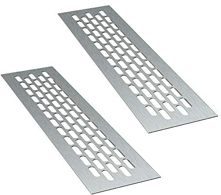 sossai® Aluminium Lüftungsgitter - Alucratis (2 Stück) | Rechteckig - Maße: 24,5 x 6 cm | Farbe: Inox | gebürstet