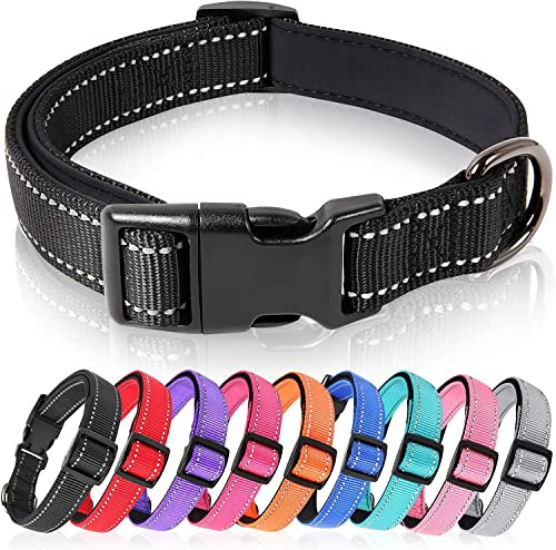 HEELE Hundhalsband, Reflekterande Nylon Hundkrage, Halsband för Hund Justerbar med Mjuk Neopren Vadderad, Halsband för Små Hundar, Svart, S