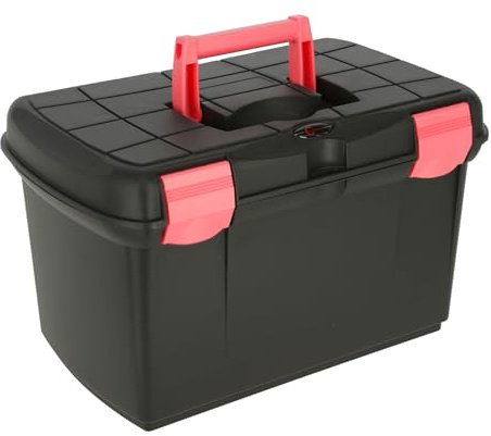 Covalliero Caja de Aseo Arrezzo, Color Negro/Fucsia, 40x25x24,5 cm, de plástico, con pestañas, Inserto extraíble y Tapa con Solapas de Cierre
