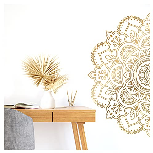 Grandora Wandsticker Wandtattoo Wohnzimmer Mandala I Gold (BxH) 50 x 25 cm I Schlafzimmer Sticker Boho Style Flur Yoga Wandaufkleber Ornament Aufkleber W5590