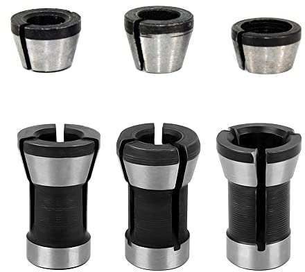 Saipor 6Stück Oberfräse Spannzangen Adapter Spannzange für Fräser Spannhülse Spannmutter Oberfräse Zubehör 6mm 1/4 8mm Collet Adapter