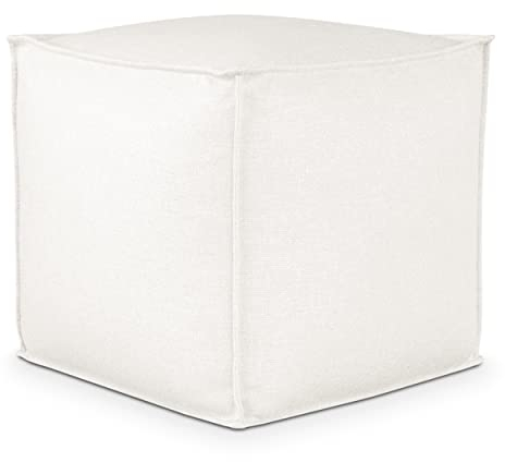 Deshome - Sitzhocker Sitzpouf Pouf 50x50x50 cm mit abnehmbarem Polster für Innen- und Außenbereich: Sitzpouf Design für Sofa, Wohnzimmer, Schlafzimmer, Sitzhocker, Light Pouf weiße Creme