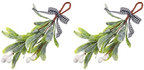 jojofuny 2 pack Hanging Mistletoe Stem Hanging Mistletoe Stem Christmas Mistletoe Stem Artificial Mistletoe Pick Artificial Mistletoe Pick