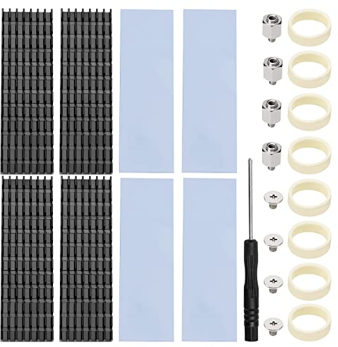 4 Stück M.2 SSD-Kühlkörper, VooGenzek Aluminium Kühlkörper, mit M.2 SSD-Schrauben und Wärmeleitende Silikonpads, für M.2-Kühlkörper-Laptops und -Desktops, 70 x 22 x 6 mm, Schwarz